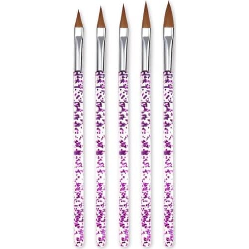 5Pcs/set Nylon Nail Brush Rhinestone Handle Nail Art Brush Varnishes Tools Kit Nail Brush Set Colorful Clear Multiple Sizes