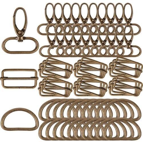 60Pcs 32mm Metal D Rings for Gags Swivel Snap Hooks Tri-Glide Buckles for Handbag Hardware (Bronze)