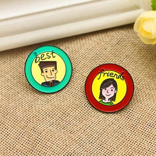 Best friend Enamel Brooch 2 pieces / set Round red green Lapel Pin Boys and girls men and women Custom Badge Jewelry accessories