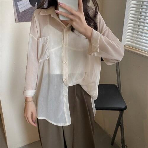 GOOHOJIO 2021 Spring Autumn New Sun Protection Women Shirt Fashion Button Up Women Blouse Long Sleeves Female Loose Lady Shirts