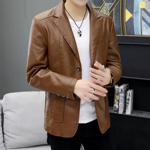 BOO 2020men in the autumn of cultivate ones morality handsome leather suit youth trend of locomotive pu leather suit