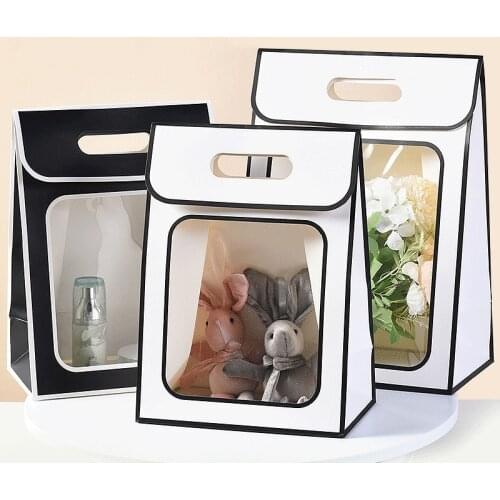 Paper Bags for Gifts Ins Gift Bag with Handles Packaging Paper Flip Flower Box Wedding Valentines Day Favor Packaging Bag Party