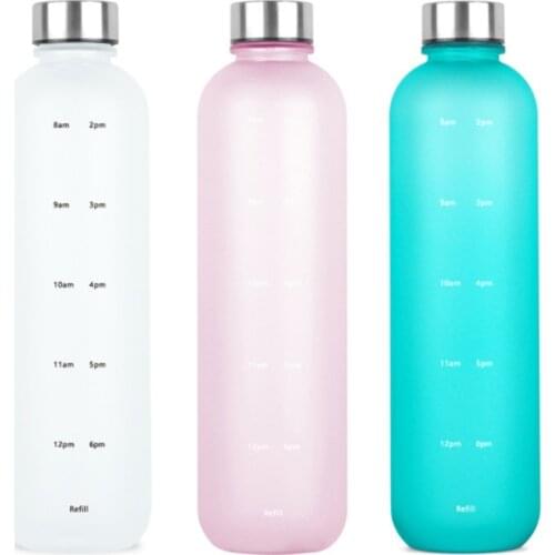 Drinking Bottle 1 Litre Suitable for Carbonated Drinks Leak-Proof BPA-Free Water Bottle with Time Markers for Sports Gym