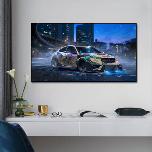 Fusion Art Racing Car Blue Car Poster Painting Canvas Print Nordic Home Decor Wall Art Picture For Living Room Frameless