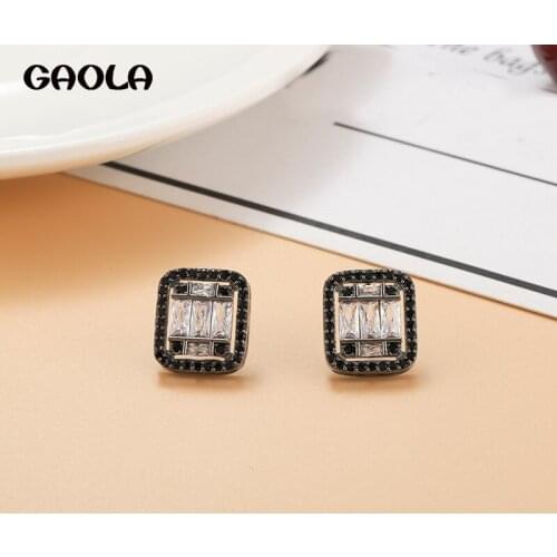 GAOLA Square Zircon Stud Earrings Ladder Square Zircon Jewelry Black Delicate Luxury Simple Shape Ear Studs GLE9476