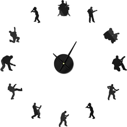 Guitar Player Drummer Music Rock Band Oversized DIY Wall Clock Frameless Music Big Time Watch Guitarist Room Decorative