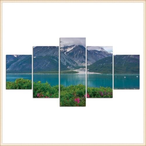 HD 5 Pieces Scenic Snow-capped and Lakes Pictures Posters Wall Art Home Decor for Living Room Painting Wall Art Anime Poster