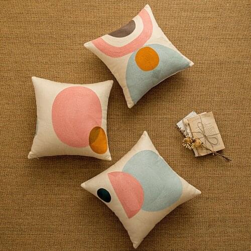 Nordic Style Solid Geometry Semicircle Embroidery Pillow Cotton