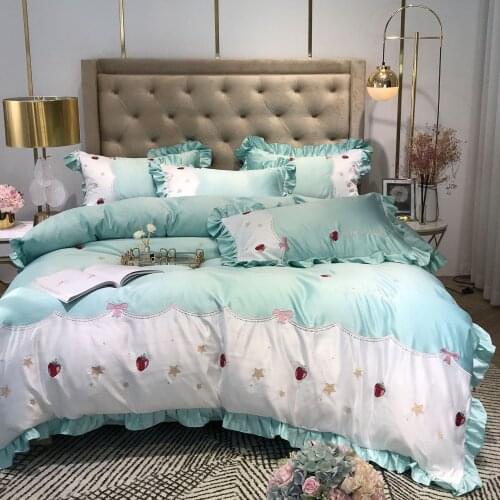 Bedding Set Spring and Summer Nordic Ice Silk Duvet Cover Sheet/bed Sheet Four-piece Set Washed Silk Embroidered Flower Bedding