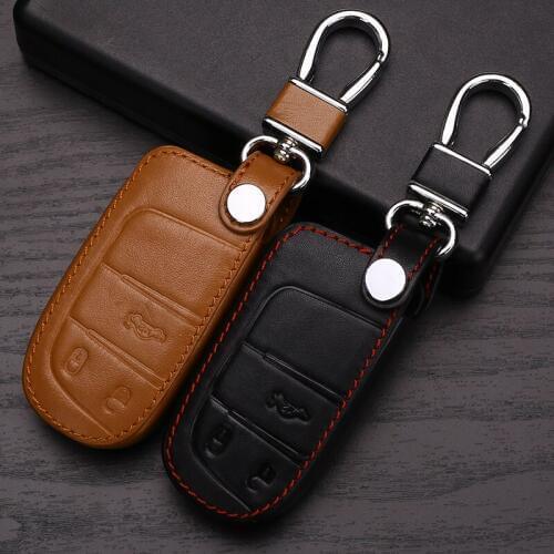 Leather Key Case Cover For Jeep Grand Cherokee Compass Patriot Dodge Journey Chrysler 300C Car Key Chain For Jeep Key Fob Cover