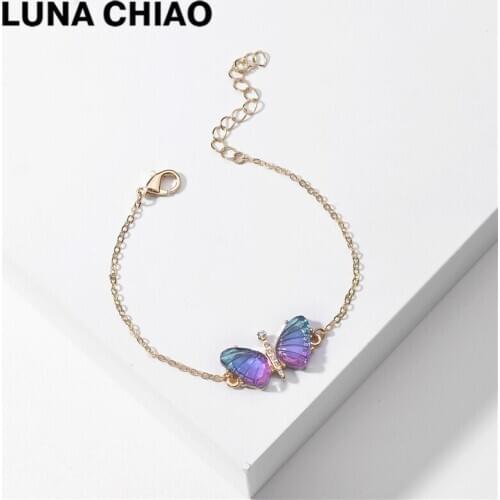 LUNA CHIAO Fashion Jewelry Colorful Transparent Acrylic Butterfly Dainty Chain Link Bracelets for Women
