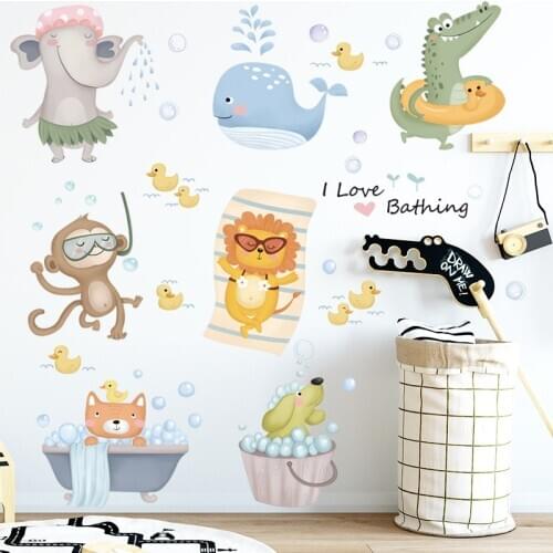 Cartoon Cute Animals Wall Stickers for Kids rooms Bathroom Tile Wall Decor Waterproof Vinyl DIY Wall Decals Art Mural Home Decor