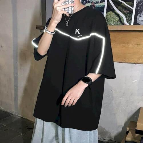 Summer Reflective Short-sleeved Oversized T-shirt Men Tshirt Students Korean Oose Clothes Punk Clothes Streetwear Harajuku