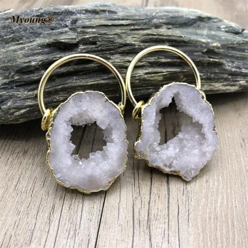Irregular Gold Color Plated Natural Crystal Quartz Geode Necklace Pendant,Stone Slice Charms For DIY Jewelry Making MY210601
