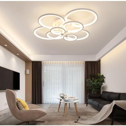 New Modern LED Chandelier White Ceiling Lamp Living Room Bedroom Interior Decoration With APP Remote Control Circle Acrylic Art