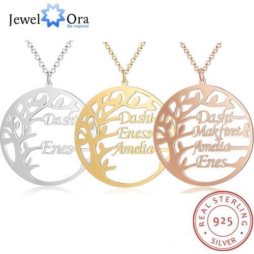 Personalized 925 Sterling Silver Family Tree Necklace Customized Letter Nameplate Mothers Pendants Fine Jewelry Christmas Gift