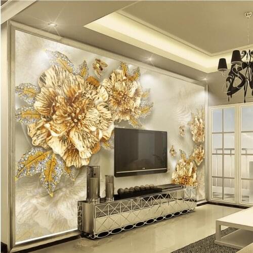 Beibehang Customize any size mural wallpaper European luxury gold diamond flower silk jewelry background wall papier peint