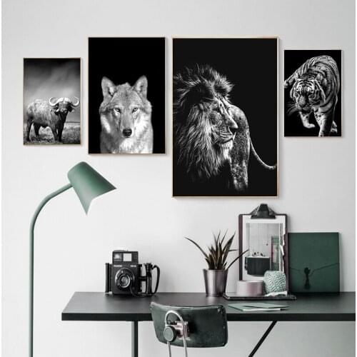 Lion Tiger Leopard Wolf Elephant Nordic Poster And Print Animal Wall Art Canvas Painting Wall Picture For Living Room Home Decor
