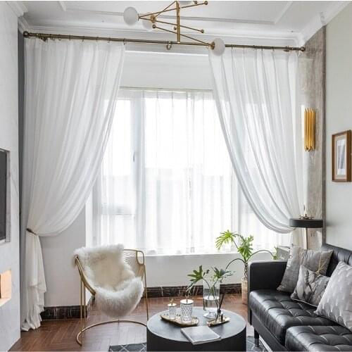 White Gauze Translucent Curtains for Living Room Decoration Modern Solid Sheer Voile Kitchen Scratch-resistant and Anti-snagging