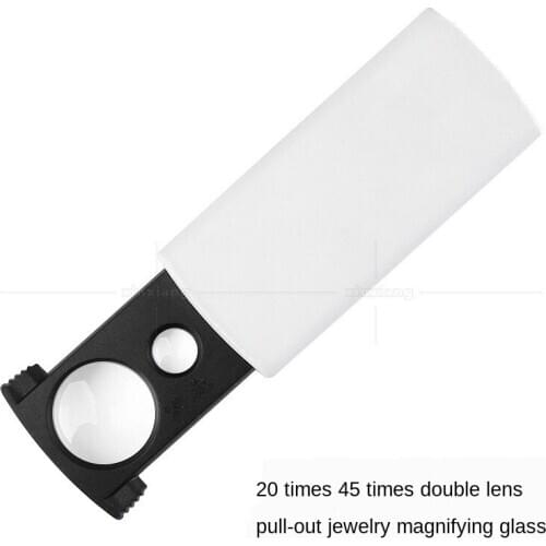 Handheld Portable Pull-Type High Power Gems Identification with LED Lights 20 Times 45 Times Double Lens Magnifying Glass