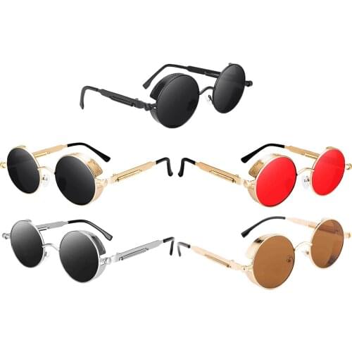 Steampunk Round Sunglasses Metal Frame Round Lens Vintage Goggles Men Women