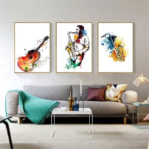 Modern Watercolor Music Saxophone Guitar Canvas Painting Picture Posters And Print Singer Dream Wall Art Interior Home Decor
