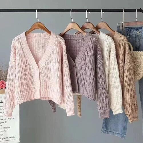 Abrini 2021 Sweaters Cardigans Autumn Winter V-Neck Thick Sweater Female Buttoned Up long Sleeve Elegant Sweater Soft Basics