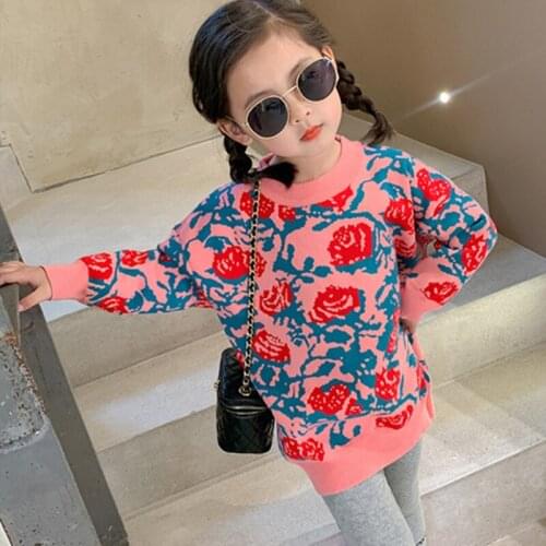 Girls Sweater Kids Babys Coat Outwear 2021 Floral Plus Velvet Thicken Warm Winter Knitting Tops Cotton Childrens Clothing
