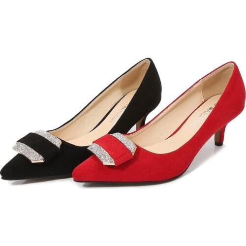 Dress Red Wedding Bride Shoes For Women 2021 Suede High Heels Black Pointed Office Pumps Green Khaki Medium Sexy Party