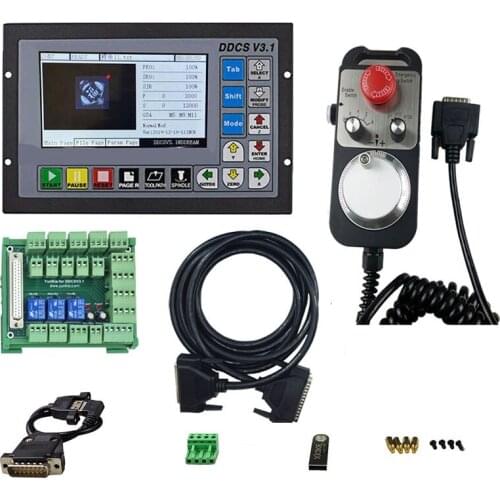Upgrade ddcsv3.1+3M signal line large wiring board 3 axis 4 axis cnc offline motion controller with emergency stop handwheel MPG