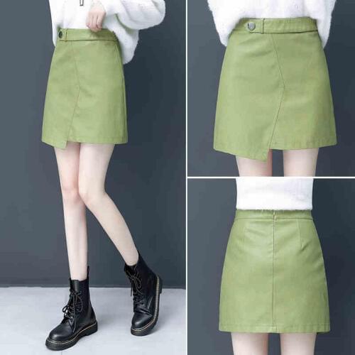 2019 New Fashion Elegant Women Pu Leather Skirt Casual High Waist Sexy Mini Skirt Fall Winter Ladies A-line Short Skirts W1498