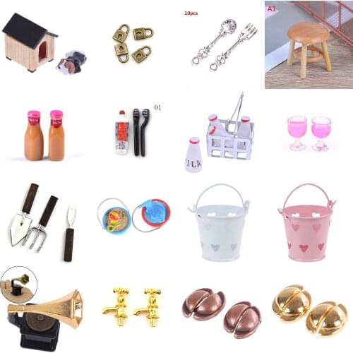 Dog Nest Lock Chair Buckets Computer Laptop Toothbrush Broom Drink For Dollhouse Furniture Toy Doll House Decoration Accessories