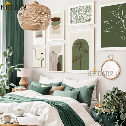 Green Nature Landscape Poster Nordic Sunset Plant Abstract Morandi Color Painting Canvas Print Wall Art Decoration Picture