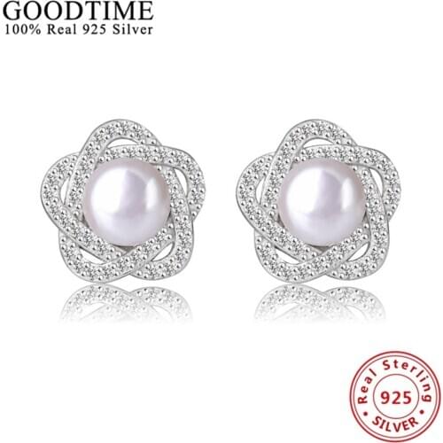 100% Real Genuine 925 Sterling Earrings Jewelry Solid 925 Silver Pearl Stud Earrings Brincos fashion women jewelry AJE083