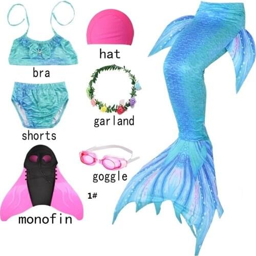 Girly Mermaid Tail Costume Monofin Fins Garland Underwear Panties Headdress Garland Set Suitable for Girls Swimming Halloween