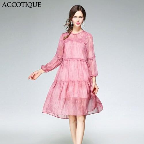 High Quality New Spring Summer Womens Fashion Silk A-Line Knee Length Dress Female Lace Patchwork Casual Slim Dresses