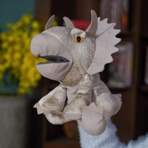 1pc30cm Lovely Plush Dinosaur Hand Puppet Toys Cute Stuffed Soft Animal Triceratops Dolls for Kids Boys Birthday Christmas Gifts