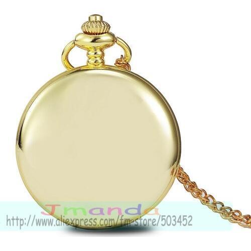 100pcs/lot 0013# gold smooth pocket watch all yellow gold pendant quartz watch with necklace chain wholesale pocket watch