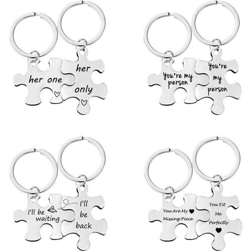 2PCS Couple Keychain Spot Stainless Steel Puzzle Pendant Ornaments Valentines Day Gift Metal Keychain Customization