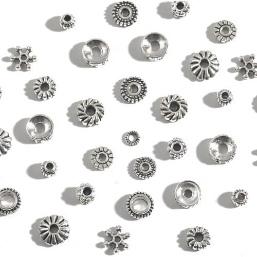 30-200pcs Antique Silver Color Tibetan Flower Beads 4/5/6/7/8mm Rondelle Spacer Beads For Jewelry Making DIY Charm Bracelets