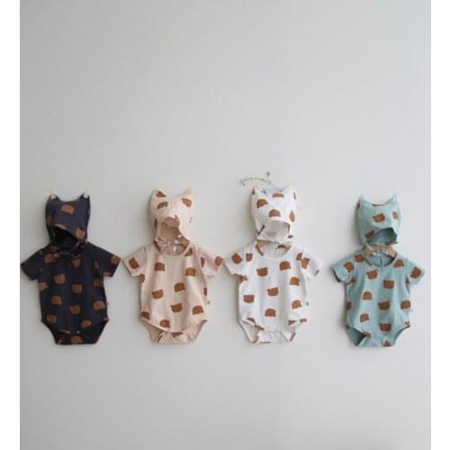 7750 Newborn Baby Clothes Boy Bodysuit With Hat Summer 2021 Toddler Girl One Pieces Clothes Short Sleeve Cotton Infant Onesies