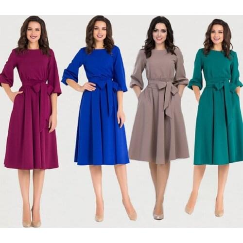 AECU Women Elegant A-line Dress 2021 Vintage Party Vestidos Three Quarter Sleeve Women Slim Autumn Winter Dress