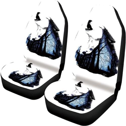 AUTO KEGAN 1/2 Pcs Wolf Animal Car Front Seat Covers Fits Most Cars For Ford Focus 2 Mondeo Mk4 Peugeot 206 207 2008 407 307