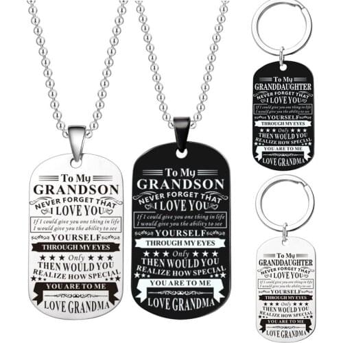 Engraved Black Stainless Steel Necklace To My Grandson Big Metal Tags Pendants Necklaces Love Gifts From Grandma Grandpa