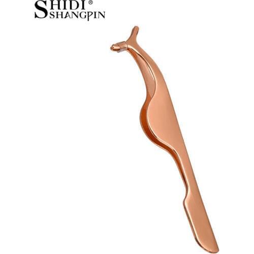 Stainless Steel False Eyelash Tweezers Fake Eye Lash Curler Applicator Clip Beauty Pink Tweezers for apply false lashes eyelash