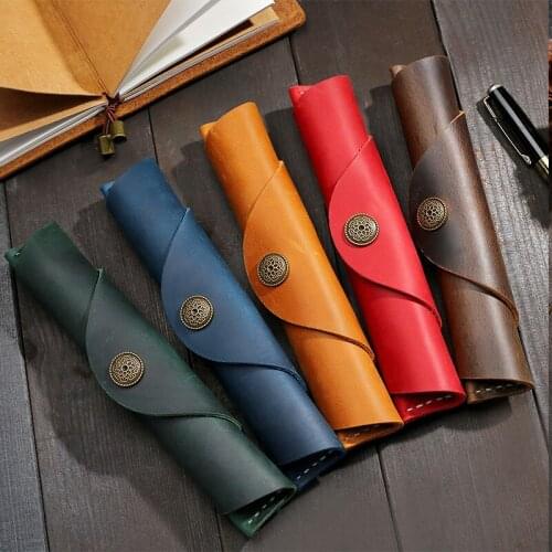 Leather pen bag holiday gift creative roll pen case pen signature pen stationery handmade leather case Christmas gift pencil bag