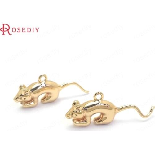 37188)10PCS 24x8MM 24K Gold Color Brass Mouse Charms Pendants High Quality Jewelry Making Supplies Diy Findings Accessories