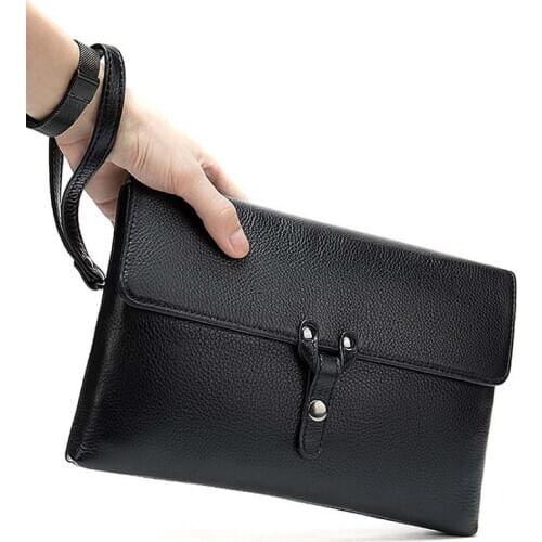 Luufan Genuine Leather hand Bag for man women Zipper Business hand wallets for Ipad Sling clutch big capacity wallet Black Purse