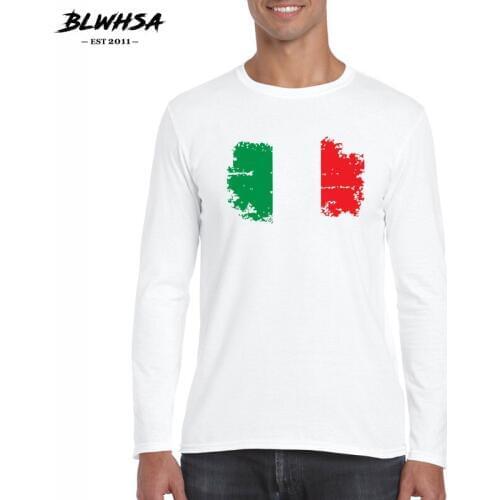 BLWHSA Italy Nation Flag T Shirt New Autumn and Winter Cotton Man Fashion T- shirt Long Sleeved O-neck Casual Printed Italy Flag