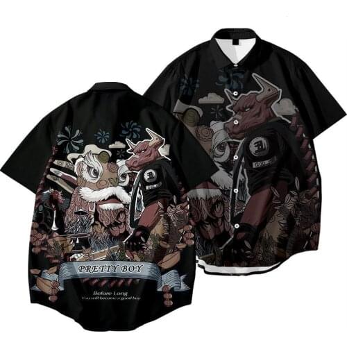 Mens Black Dragon Print Shirts Fashion Casual Classic Comfortable Short Sleeve Shirt Plus Size 6XL